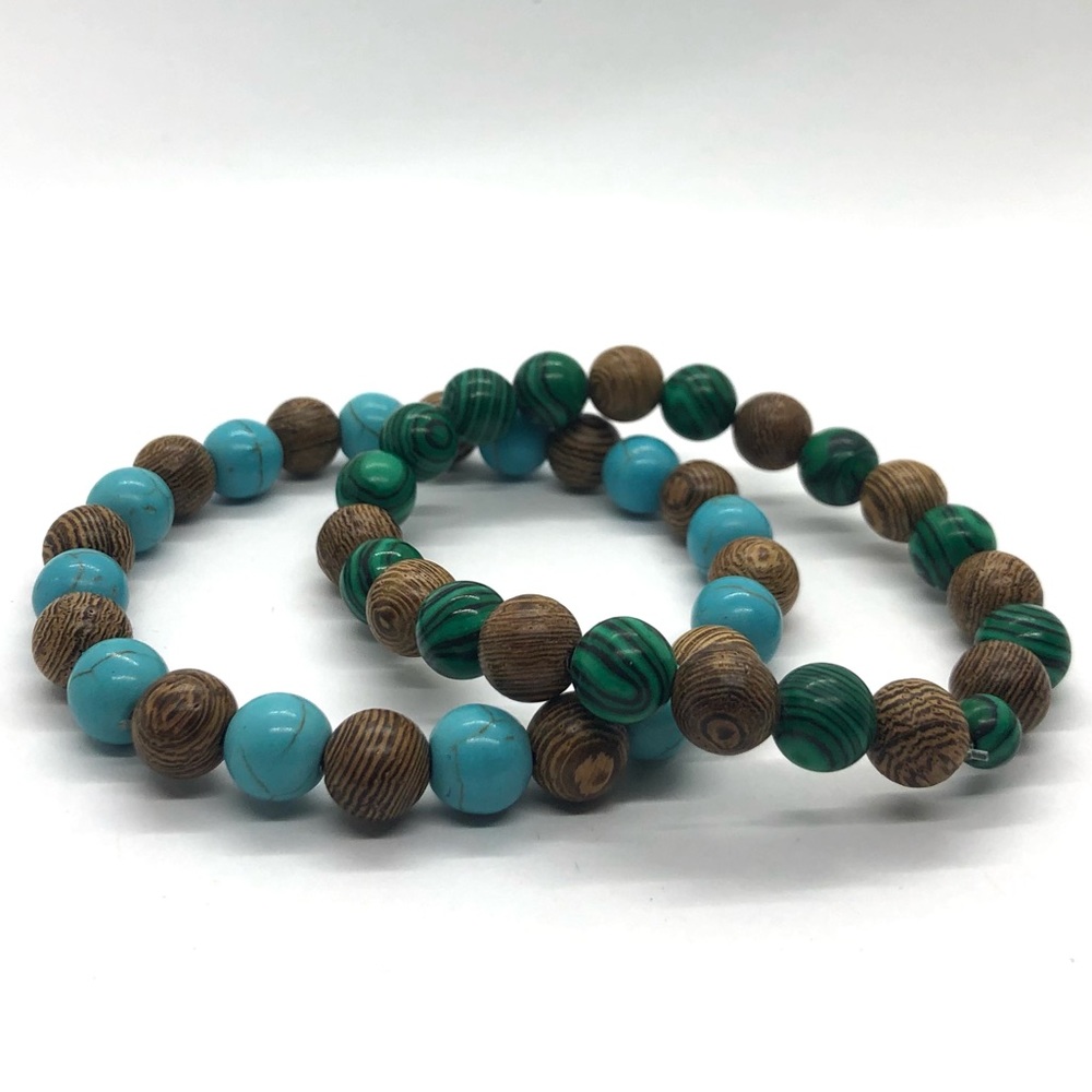 Malachite and Turquoise Bracelet Pair